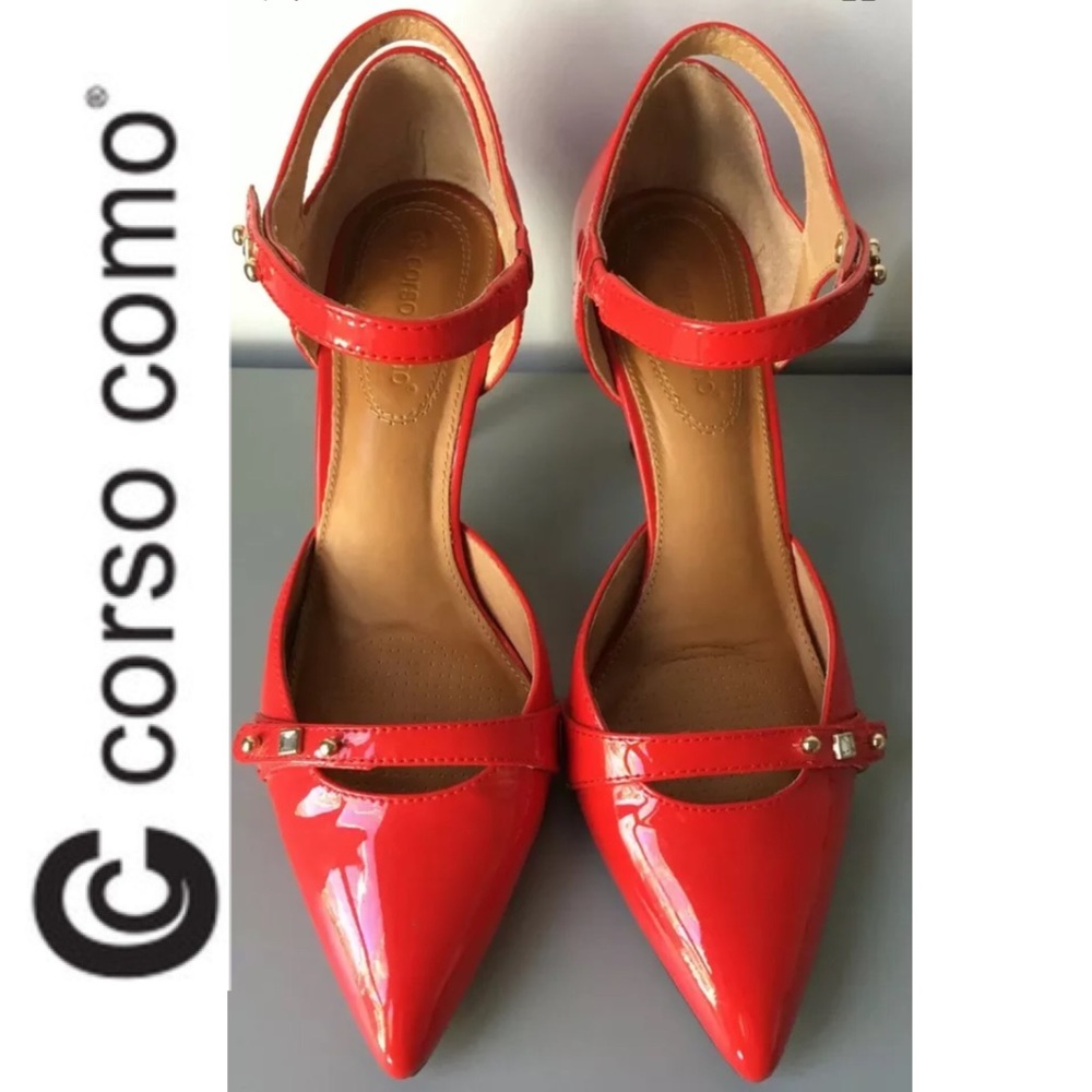 👠Corso Como 9 M Red Pointy Toe Park Slope Patent